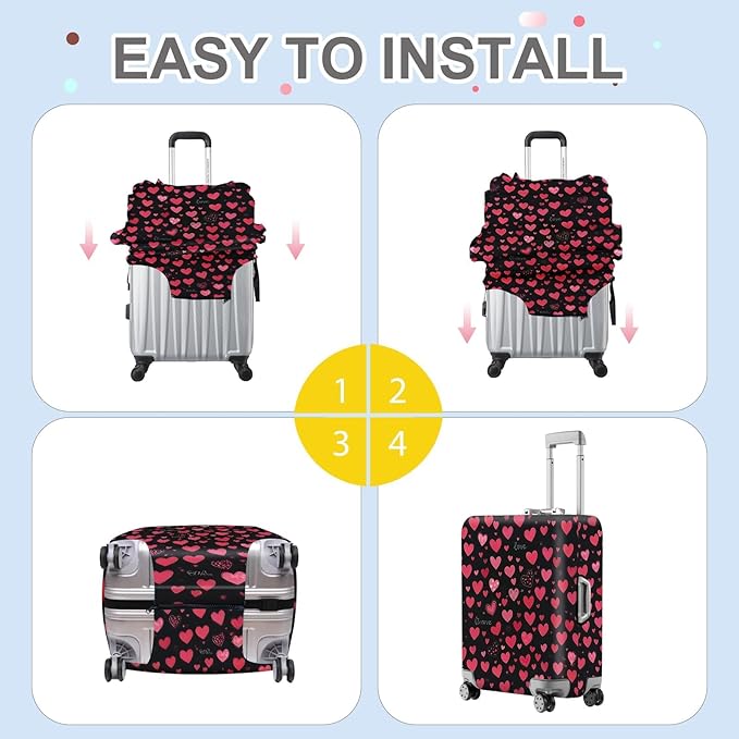 ANNA QUEEN Heart Pattern Luggage Cover, Love Theme Suitcase Protector, - Image 5