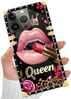 Compatible with iPhone 14 Pro Max Case, Glitter Red Rose Queen Leopard Lipstick - Image 5