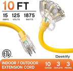 10 ft 10 Gauge Heavy Duty 3 Outlet Extension Cord Splitter - Image 2