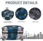 ANNA QUEEN Blue Patchwork Luggage Cover, Modern Grid Suitcase Protector - Image 3