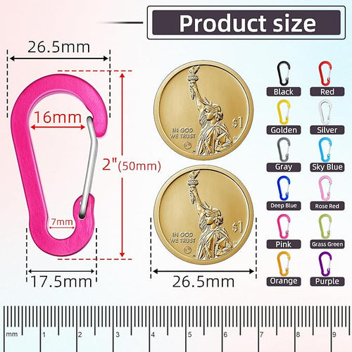 12pcs Aluminum Small Carabiner Clip, 2 Inch Carabiner Keychain Clasp Spring D - Image 2