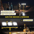32000LM LED Work Light with Tripod, 3x100W 3-Head Floodlight, Plug-in 120V - Image 4