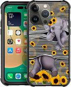 for iPhone 14 Pro Max Case, Cute Little Elephant Sunflower White Line Art by FKBRCL4U