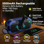KAYINOW Emergency NOAA Weather Radio, Solar Hand Crank FM AM Radio - Image 3