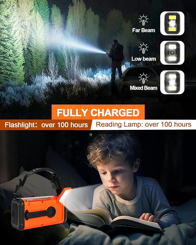 Emergency Crank Radio, 20000mAh / 74000mWh Solar Hand Crank Weather Radio - Image 4