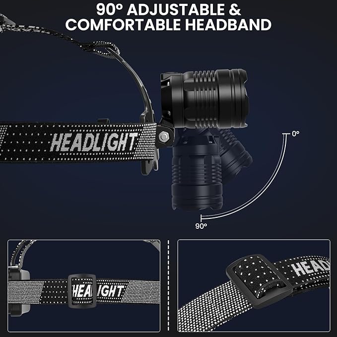 azamine LED Headlamp Rechargeable, 99000 Lumens Bright Head Lamp Βattery Include - Image 6