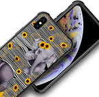for iPhone X/Xs Case, Cute Little Elephant Sunflower White Line Art Pattern - Image 5