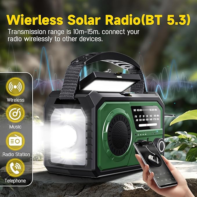 59200mWh Emergency Radio - 16000mAh Portable Solar Hand Crank NOAA/AM/FM - Image 3
