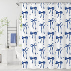 Navy Bow Shower Curtain by Caheansi