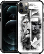 for iPhone 11 Pro Max Case, Lion Cross Jesus Christ Dove Pattern Graphic Design by FKBRCL4U