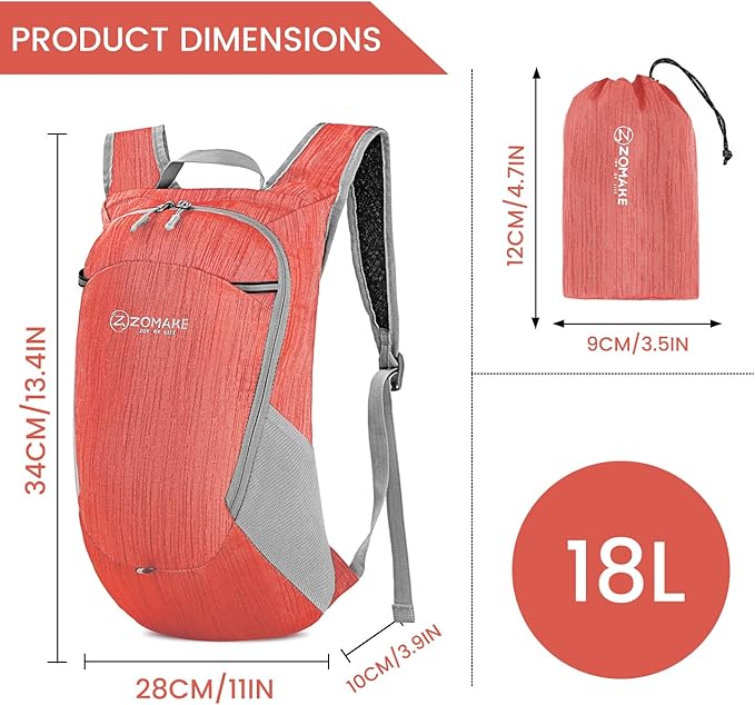 ZOMAKE Ultra Lightweight Packable Backpack 18L, Small Foldable Hiking Backpacks - Image 2