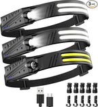 KIDECCE Headlamp Flashlight, 3 Pack Super Bright 2000 Lumen Head Lamp, 230°Wide by LightUpYourLife-KIDECCE