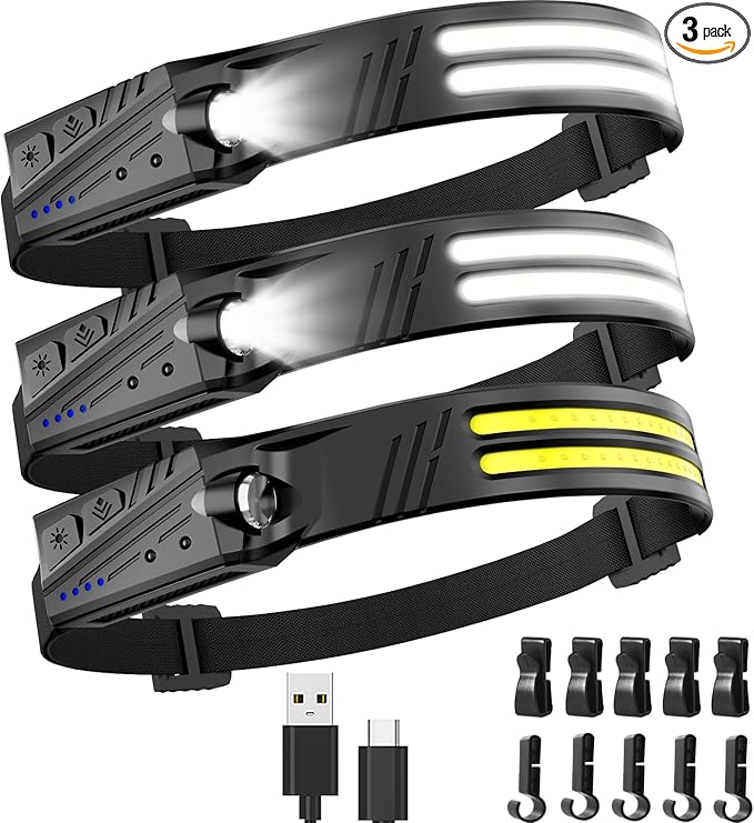 KIDECCE Headlamp Flashlight, 3 Pack Super Bright 2000 Lumen Head Lamp, 230°Wide by LightUpYourLife-KIDECCE