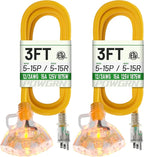 POWGRN 3 FT 2 Pack 12/3 Gauge Extension Cord by POWGRN