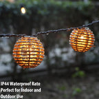 Decorative Outdoor Patio String Lights, Seagrass Rattan Wire Ball Style Lantern - Image 6