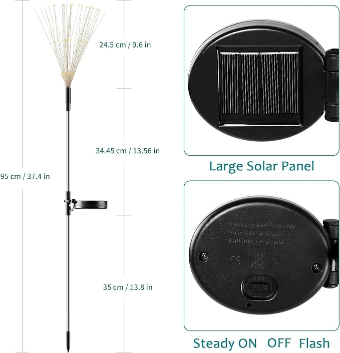 JJGoo Solar Firework Lights, 2 Pack 180 LEDs 2 Lighting Modes Solar Lights - Image 2