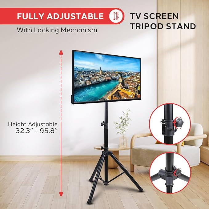 Pyle Premium LCD Flat Panel TV Tripod Stand, Portable & Foldable TV Mount - Image 2