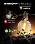 VIPAR Outdoor String Lights, 30FT 13 G40 Bulbs Patio Lights Outdoor Waterproof - Image 5