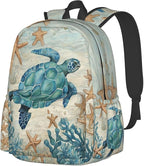 cfpolar 17 Inch Backpack Vintage Sea Turtle Starfish Laptop Bag Shoulder Bag by homedecorations