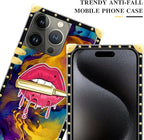 Compatible with iPhone 16 Pro Case, Cool Corlorful Lip Marble Luxury Golden - Image 4