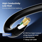 100 FT 3 Outlet Outdoor Extension Cord Waterproof, 16/3 SJTW Black Extension - Image 4