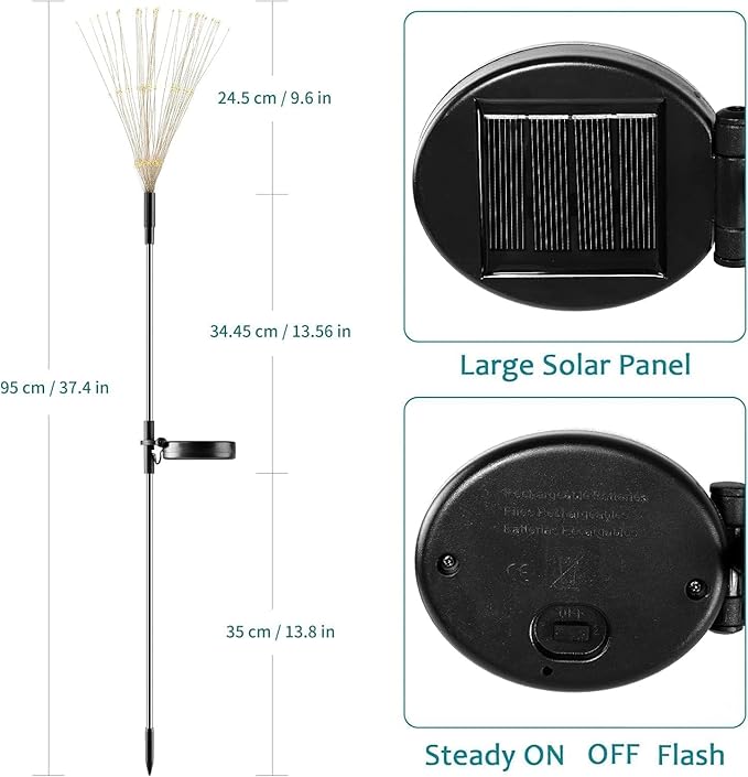 JJGoo Solar Firework Lights, 2 Pack 150 LEDs 2 Lighting Modes Solar Lights - Image 2