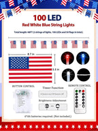 4th of July Patriotic Lights, 2PK 48FT 100LED Red White Blue String Lights - Image 6