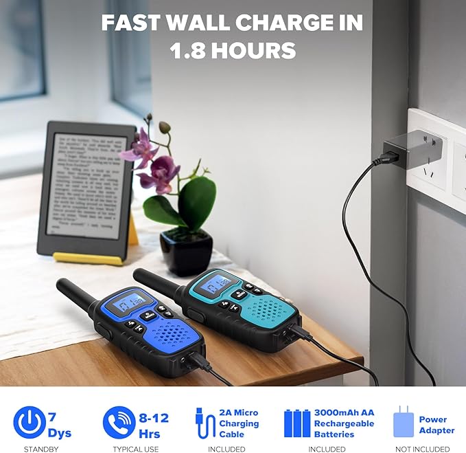 Wishouse Walkie Talkies for Adults Long Range-Rechargeable 4 Pack 2 Way Radios - Image 3