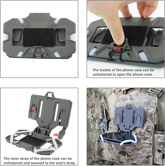 Phone Mount MOLLE Vest Plate Carrier Tactical Phone Holder, Quick Release Flip - Image 6