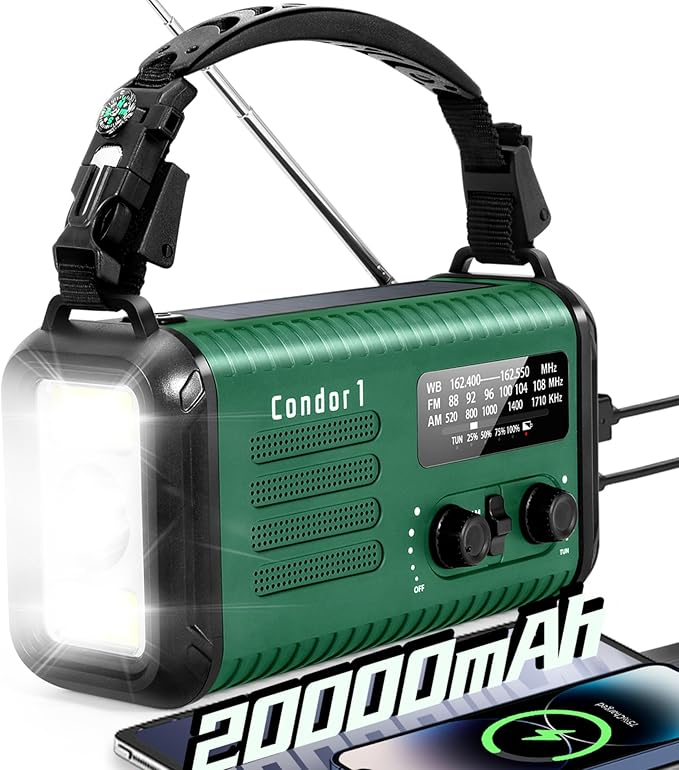 Emergency Crank Radio, 20000mAh / 74000mWh Solar Hand Crank Weather Radio by iRonsnowOfficial