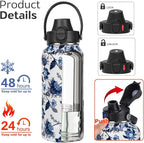 Water Bottle Insulated 32oz 40oz 64oz 128oz Straw Lid Spout Lid & 3 Lids - Image 2