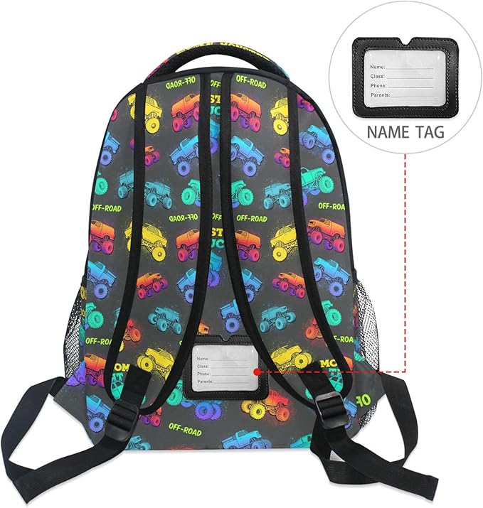 Wamika Monster Truck Kids Backpack Blue Racing Cars School Backpack Boy Girl - Image 6
