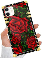 Compatible with iPhone 11 Case, Vector Red Rose Green Leaf Luxury Golden - Image 5