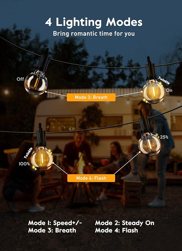 Brightown Outdoor String Lights, 58FT 25 Shatterproof LED Bulbs - Image 4