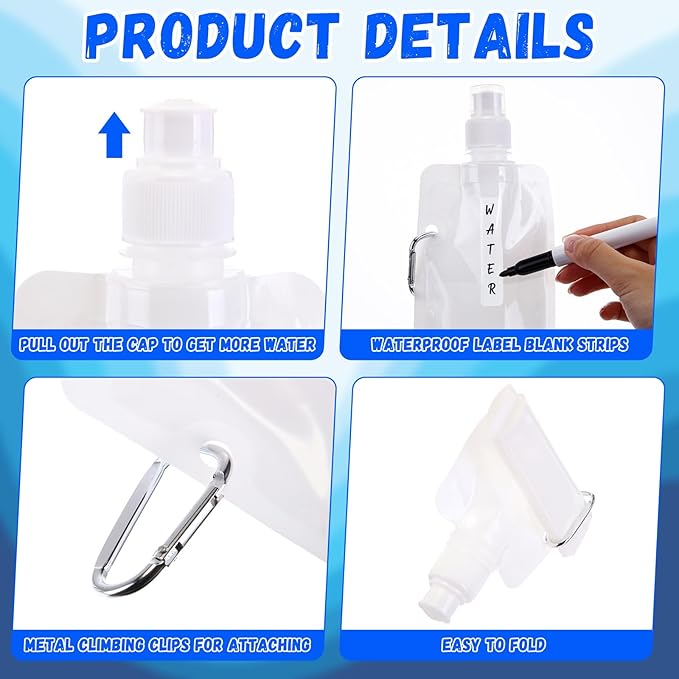 Teenyyou 48 Pack Collapsible Water Bottles Bulk 16oz Foldable Water Bottles - Image 4