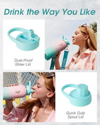 Coolflask Water Bottle with Straw, 40 oz Insulated Metal Water Flask with Straw - Image 4