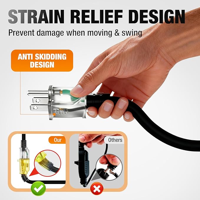 15 FT Outdoor Extension Cord Waterproof, 16/3 Gauge Heavy Duty 3 Prong Power - Image 3