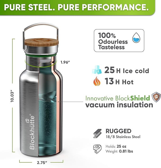 Blockhütte Vacuum Insulated Stainless Steel Water Bottle - 25 oz I Wide Mouth - Image 4