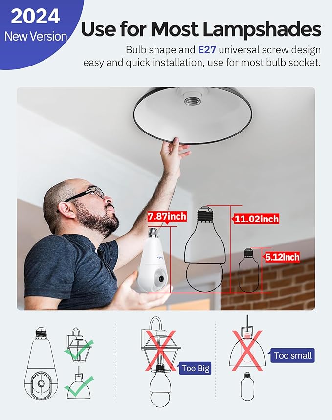 Hugolog 2K 3MP Light Bulb Security Camera 5G& 2.4GHz WiFi, 360° Wireless - Image 3