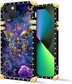 Compatible with iPhone 13 Case, Glistening Golden Butterfly Vibrant Purple Blue - Image 2