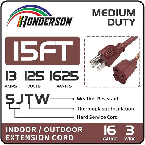 15FT Brown Outdoor Extension Cord-16/3 SJTW Durable Extension Cord - Image 2