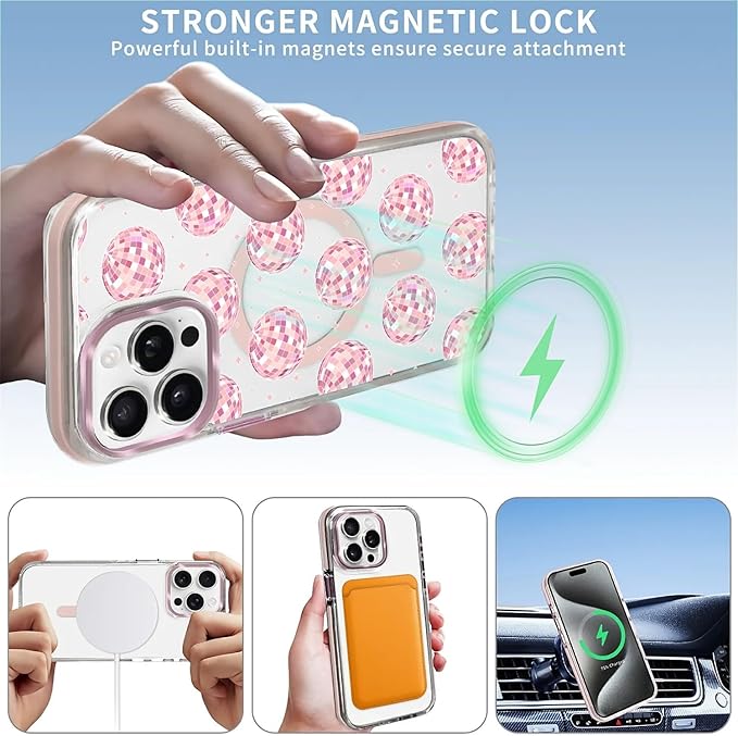 Case for iPhone 14 Pro Max, Disco Balls Pink Phone Case Design，for Women Girls - Image 3