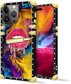 Compatible with iPhone 15 Pro Max Case, Cool Corlorful Lip Marble Luxury Golden - Image 2