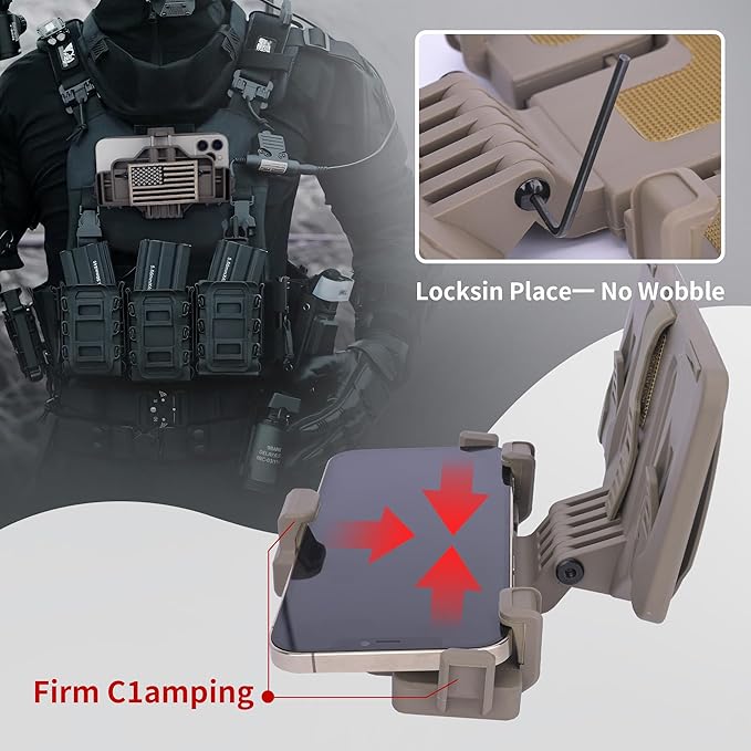 Tactical Gear Plate Carrier Vest Accessories, MOLLE Phone Chest Mount Holder - Image 7