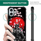 for iPhone 16 Case, Sakura Japanese Samurai Pattern Graphic Design Girl Boy - Image 6