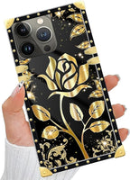 Compatible with iPhone 14 Pro Max Case, Shine Gold Rose Luxury Golden Decoration - Image 5