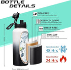 32OZ Water Bottle with Straw & Strap, BPA Free Insulated Water Bottle Keeps - Image 4