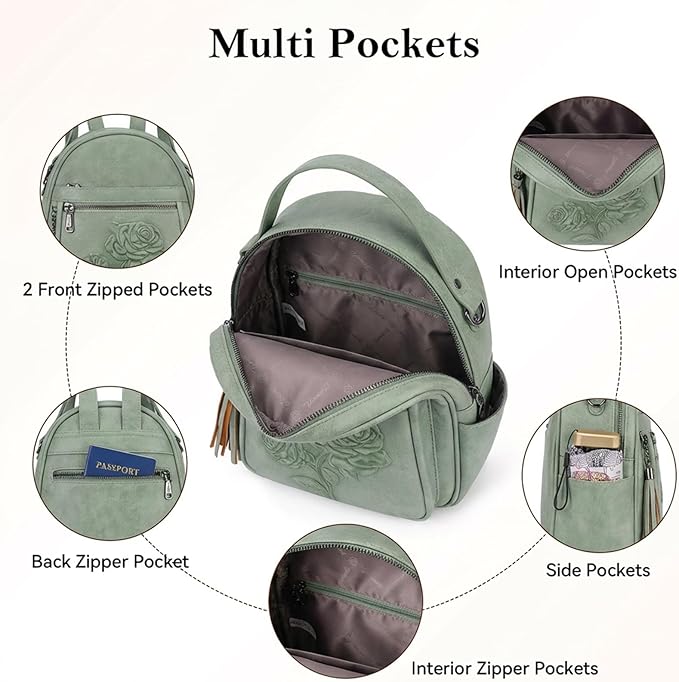 Mini Backpack Purse for Women, Embossed Vegan Leather Small Backpack Fashion - Image 4