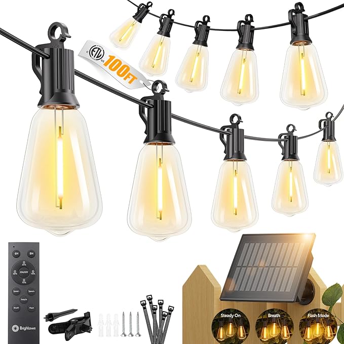 Brightown 100FT Solar String Lights Outdoor Waterproof, Patio Lights by Brightown