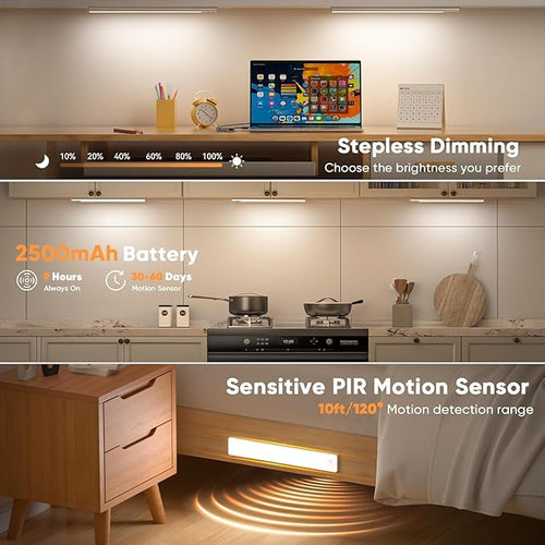 13inch Under Cabinet Lighting, 2500mAh Motion Sensor Light Indoor, USB - Image 2